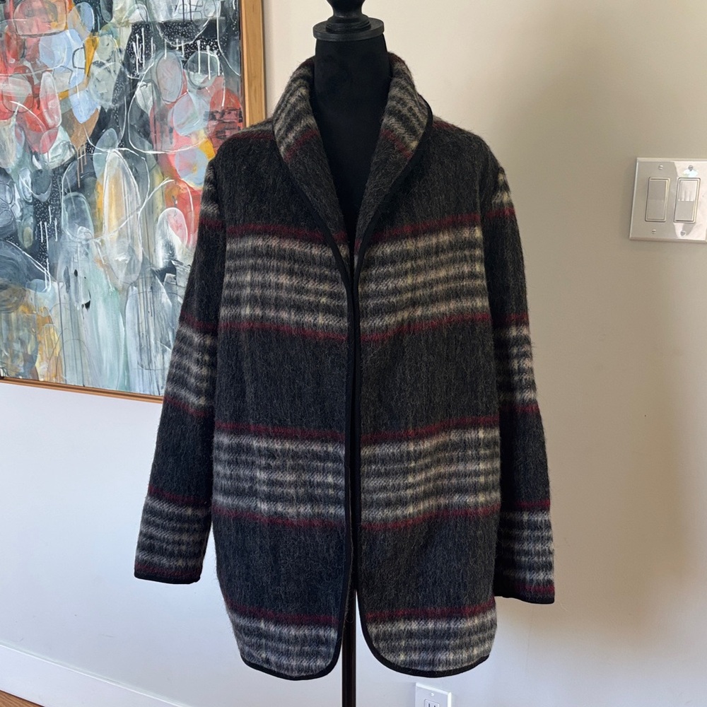 Forever 21 Women's Striped Teddy Jacket - Black, Gray, Red